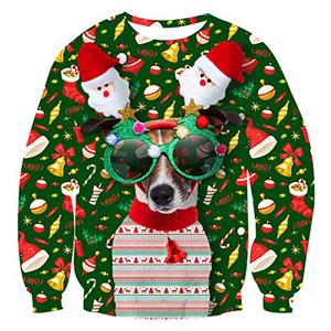 Lovekider Women Ugly Christmas Sweater Long Sleeve Funny Christmas Dog Xmas Hoodless Sweatshirt Loose Fit Warm Outfits for Fall Winter Large Green. L