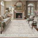 8x10 Washable Vintage Area Rug Beige Oriental Living Room Bedroom Throw Rug Neutral Non Slip Soft Low Pile Carpet for Dining Room Office Nursery Indoor