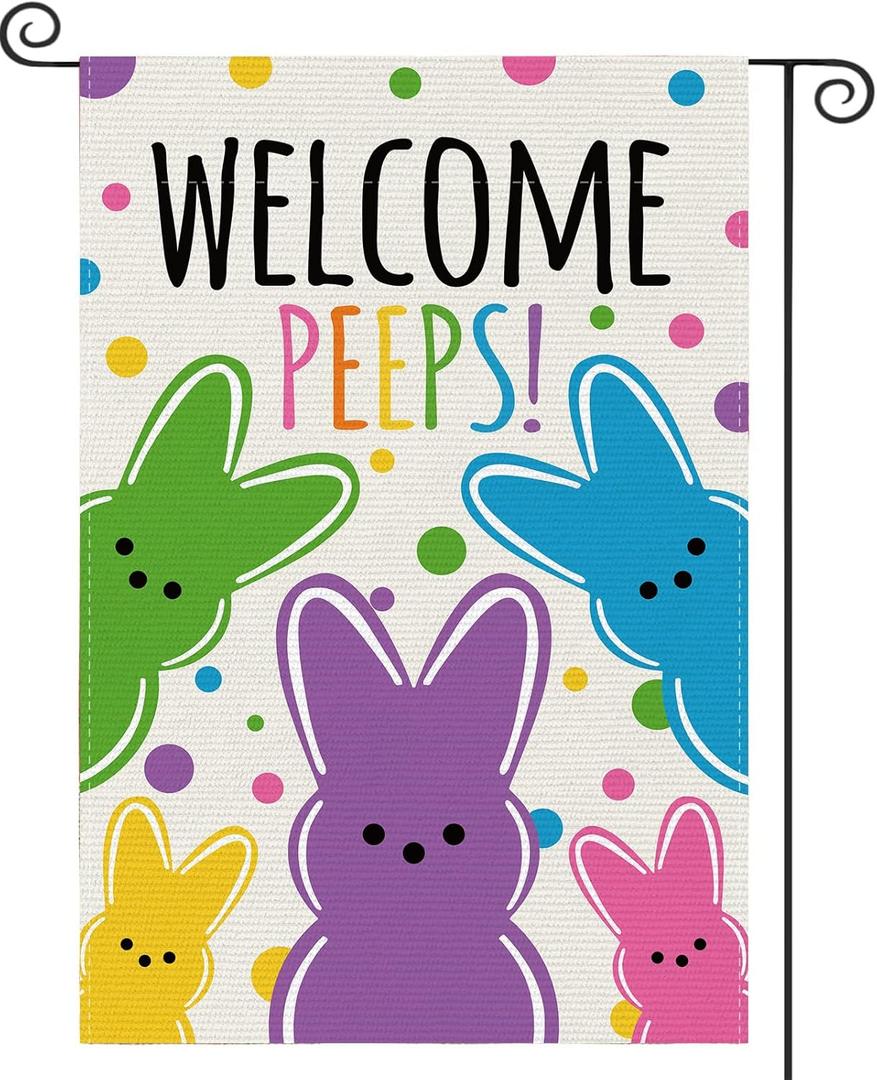 2 x Welcome Easter Garden Flag | Double Sided Vertical 1218 Inch Bunny Banners | Spring Yard Outdoor Farmhouse Decoration