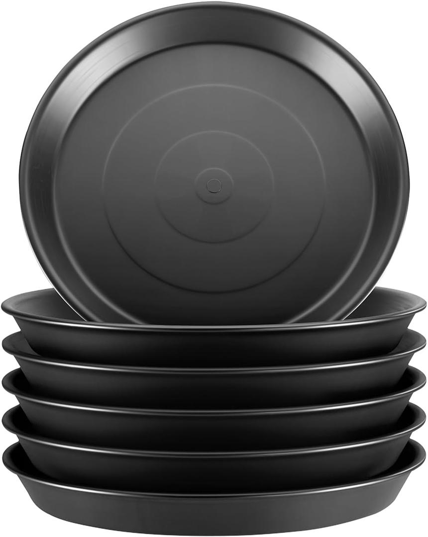 GROWNEER 6 Packs 13 Inches Plant Saucer Plant Drip Trays, Plastic Plant Trays for Pots, Heavy Duty Pot Drip Tray for Indoors Outdoor Flower Planters, Black