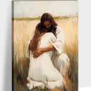 OLUNMILA Christian Jesus Canvas Wall Art Jesus is hugging a Girl Painting Picture Abstract Religion Aesthetic Praying artwork for Prayer Room Living Room Church Bedroom(RELI-4,12"x18")