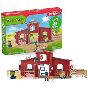Schleich Farm World - 92PC Red Barn Farm Playset with Animals, Farmer, Accessories and Movable Pieces - Realistic Barnyard Animal Figurines - Fun Educational Toys for Kids, Toddlers Ages 3+ | 42606