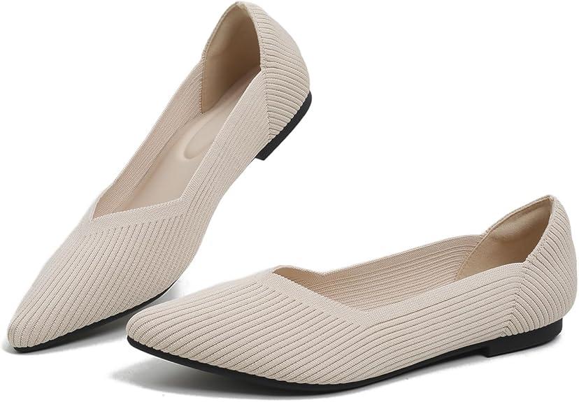 Dumalum Knit Mules for Women Flats Pointed Round Toe Mesh Ballet Flats Shoes Backless Slip On Slides Washable Walking Shoes, size 42