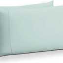 Carressa Linen 100% Egyptian Cotton Standard/Queen Size Pillow Cases Set of 2-800 Series Tulips Collection Queen Pillow Cover for Sleeping (Sea Foam), Breathable Cooling Pillowcases