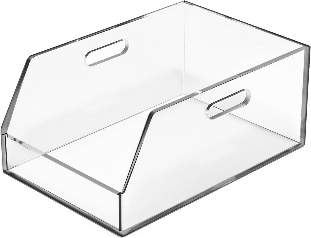 Gelite Stackable Large Storage Bin Organizer with Handles Acrylic Storage Container for Toy Pantry Kitchen Cabinet Bathroom Closet Office Organization, 15.4x11.4x6.7''