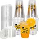50 Pack Happy Graduation Cups with Lids - Class of 2026, 16oz Clear Disposable Plastic Cups for Graduation Party Supplies, Congrats Grad Party Cups Drinking Decorations Photo Props