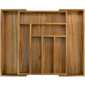 Luxury Acacia Kitchen Drawer Organizer - Silverware Organizer - Utensil Holder and Cutlery Tray with Grooved Drawer Dividers for Flatware and Kitchen Utensils (8 Slot), 17*12.4*2 inch