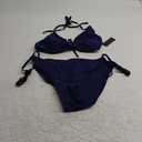 Tempt Me Women Triangle Bikini Sets Halter Two Piece Sexy Swimsuit String Tie Side Bathing Suit (Large, Navy Blue)