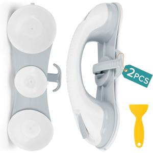 2 Pack Grab Bars for Bathtubs and Showers with 3 Suction Cups,Heavy Duty Handle Removable Handrails for Seniors and Elderly,Bathroom Safety Grip No Drilling Waterproof (Blue)