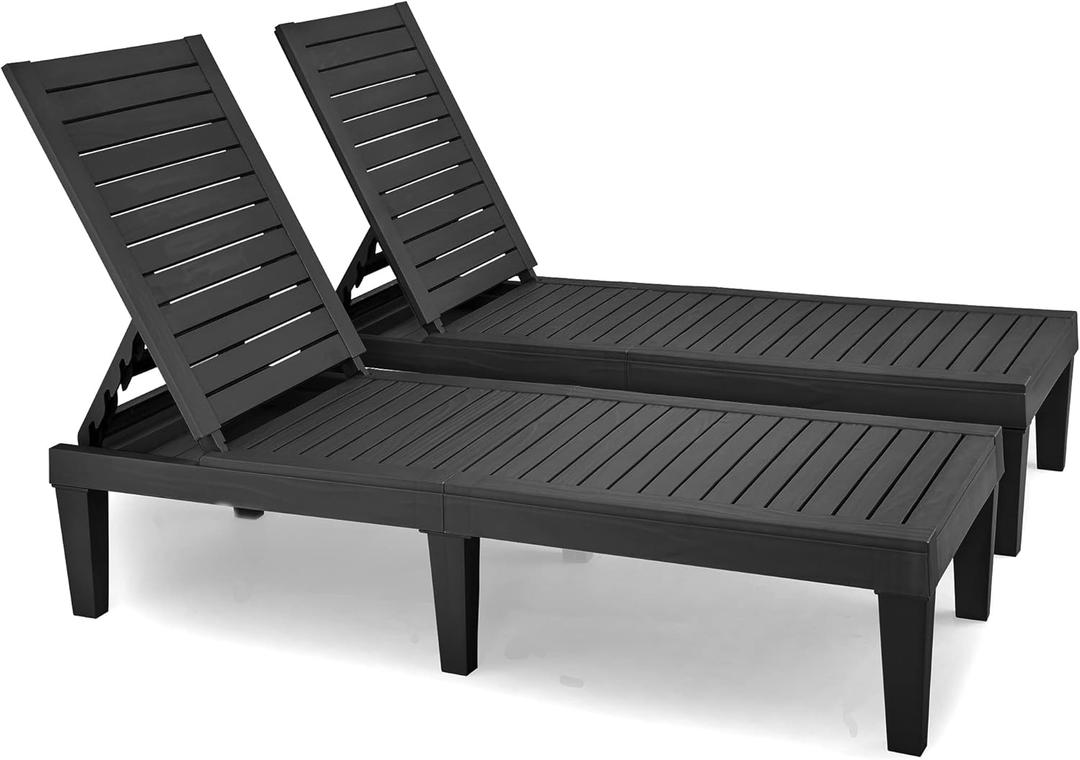 YITAHOME Chaise Outdoor Lounge Chairs with Adjustable Backrest, Multi-Functional Patio Loungers Easy Assembly & Lightweight, Waterproof Poolside Chaise Lounge with 265lbs Capacity,Set of 2, Black