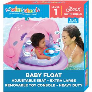 SwimSchool Infant Baby Pool Floats, Free Swimming, Super Buoyant  Ages 6-24 Months  Multiple Colors/Styles  Adjustable Canopies and Seats, Splash & Play Baby Floaties (Pink)