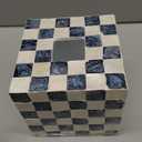 CHI AN HOME 5.7" Square Tissue Box Cover, Handmade Checkered Cube Tissue Box Cover with Capiz Shells, Decorative Mother of Pearl Tissue Holder for Living Room, Bathroom, Bedroom or Office (Navy Blue)