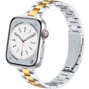 Thin Stainless Steel Bands Compatible with Apple Watch 38mm 40mm 41mm 42mm 44mm 45mm 46mm for Women, Metal Straps for iWatch Series 10 9 8 7 6 5 4 3 2 1 SE (38mm/40mm/41mm/42mm(Series 10), Silver/Gold)