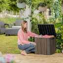 Keter Signature Everwood 30 Gallon Resin Outdoor Storage Box and Patio Furniture Side Table for Pool and Garden Accessories, Walnut