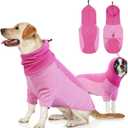 BRKURLEG Warm Dog Hoodie Dog Sweater Dog Anxiety Jacket with Ear Wrap Dog Fleece Shirt Adjustable Quiet Head Cover Sleeves Winter Soft Calming Vests for Dogs and Cats with Earmuffs, Pink L