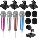 Milisten 4 Sets Mini Microphone, Karaoke Tiny Microphone, Portable Asmr Microphone with Clip Stand and Wind Muffs, Universal 3.5mm Connector for Phone, Laptop Chatting and Singing