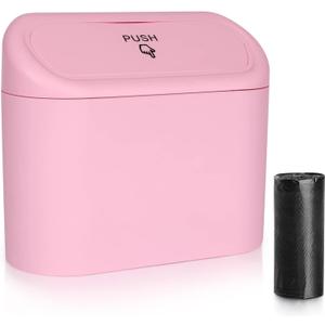 Accmor Car Trash Can with Lid, Vehicle Trash Bin Car Dustbin Garbage Organizer Holder with One Roll Trash Bag, Portable Hanging Mini Leakproof Cars Storage Bag Container for Auto, SUV, Office (Pink)