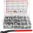 AKIHISA 180 PCS Single Ear Hose Clamps, 12 Sizes 5.3-33.1mm Crimp Hose Clamps with Ear Clamps Pincer, 304 Stainless Steel Crimp Pinch Fitting Tools Kit