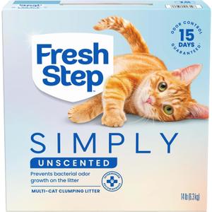 Fresh Step Simply Unscented Clumping Litter, Fresh Step Unscented Cat Litter With Activated Charcoal Technology, 14 lb. Box