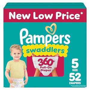 Pampers Diapers - Swaddlers 360 - Size 5, 52 Count, for up to 100% Leakproof Premium Skin Protection (Packaging May Vary)