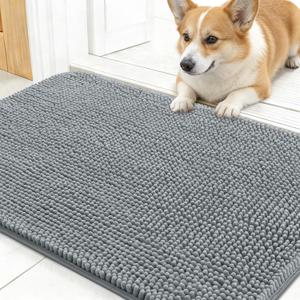 OLANLY Dog Door Mat for Muddy Paws 24x16, Absorbs Moisture and Dirt, Absorbent Non-Slip Washable Doormat, Quick Dry Chenille Mud Mat for Dogs, Entry Indoor Entryway Carpet for Inside Floor, Grey