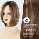 XIUFAXIRUSI XIUFAXIRUSI Short Brown Bob Wigs for Women Layered Straight Brown Mix Blonde Highlights Classic Short Hair Wig with Side Part Dark Root Natural Synthetic Wig