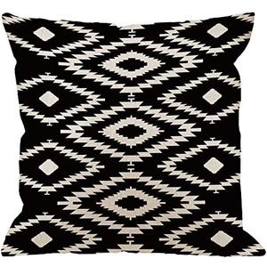 HGOD DESIGNS Throw Pillow Case Black and White Cotton Linen Square Cushion Cover Standard Pillowcase for Men Women Home Decorative Sofa Armchair Bedroom Livingroom 18 x 18 inch