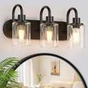 Baocuz 3-Light Bathroom Light Fixtures, Black Vanity Light Farmhouse Wall Sconces with Clear Glass Shade, Modern Bathroom Wall Lamp for Mirror Bedroom Hallway Living Room Cabinet