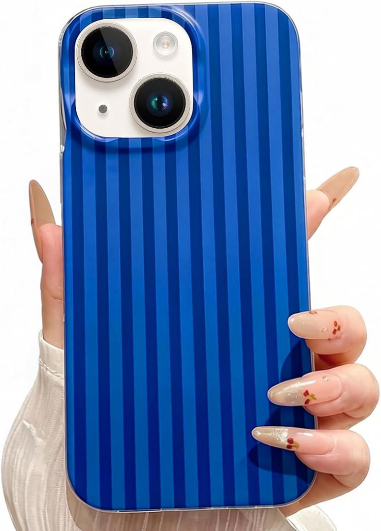 Jmltech for iPhone 15 Case Striped Phone Cases Cute Women Girly Trendy Shockproof Slim Soft TPU and Hard PC Protective Cover Navy Blue