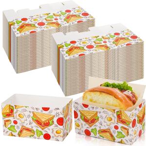 Dicunoy 100 PCS Disposable Sandwich Paper Boxes, Egg Sandwich Take Out Containers, Mini Burger Boxes Toast Holding Bread Tray for French Fries, Craft Dessert, Waffle, Pastry, Food Truck Business