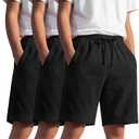 3 Pack Boys Shorts Kids Pull on Athletic Baggy Sweat Shorts with Pockets Elastic Waist Summer Casual 11-12 Years