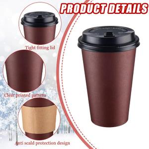 Gerrii 240 Pcs Coffee Cups with Lids Sleeves Straws Disposable Paper Coffee Cups Winter Chocolate Drinking Water Cups Christmas Hot Cocoa Bar Cafe Supplies(Black, Gray, Blue, Dark Brown, 10 oz)