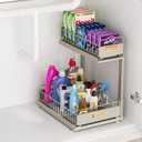 Under Sink Organizer, 2 Tier Pull Out Bathroom Cabinet Organizers and Storage L-Shaped,Multi-Purpose Metal Sliding Drawer Storage Shelf for Kitchen Bathroom, 1 Pack Grey 