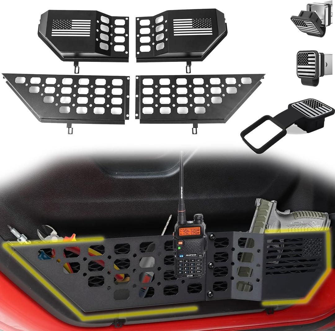 2PCS Front Door Storage Box For Jeep Wrangler JL JLU 4XE 2018-2024 & Gladiator JT 2020 2021 2023 2024 Metal Door Pocket Interior Accessories for JL JT Expansion Organizer Molle (Not for Power Seats)
