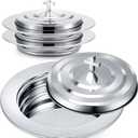 Zhehao 2 Plates Silver Communion Set, Holy Trays with Lid, Stainless Steel Bread Tray Plates for Churches, Holy Communion Tray with Cover, Polished Church Supplies Ware Sets