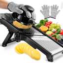 MASTERTOP Mandoline Slicer Adjustable Stainless Steel Food Slicer for Kitchen Vegetable Slicer Onion Potato Fruit French Fry Cutter Potato Chip Julienne Slicer with Cut Resistant Gloves