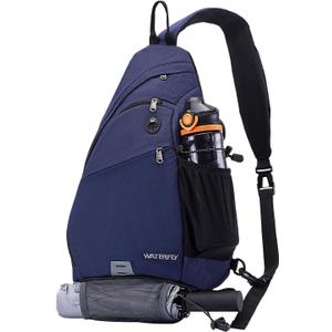 WATERFLY Sling Bag Crossbody Backpack: Over Shoulder Daypack Casual Cross Chest Side Pack (Large, Blue)