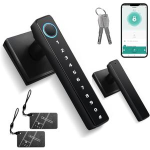 MINIA Keyless Entry Door Lock with Handle,Digital Door Knob,Smart Door Locks,Fingerprint Door Lock for Bedroom,Office and Hotel,Black Door Knobs