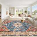 Area Rug 8x10 Washable Rug, Vintage Boho Medallion Rugs Non-Slip Soft Low Pile Large Distressed Rug Indoor Retro Carpet for Living Room Bedroom Dining Room Home Office (Tribal Medallion/Multi, 8'x10')