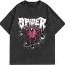 Graphic Tees Streetwear Tshirts Vintage Unisex Cotton Acid Washed Oversized T-Shirts Summer Clothes Tops for Men (Large, Black)