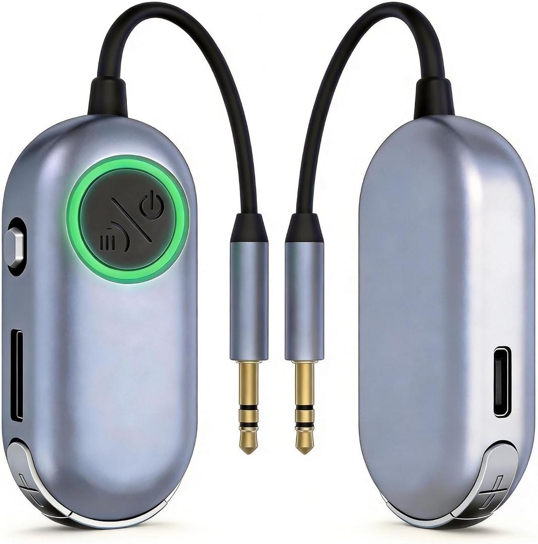 Bluetooth Transmitter Receiver for 2 AirPods or BT Devices, 2-in-1 Wireless Bluetooth Adapter for Headphones, 3.5mm Aux Audio Jack Adapter for in-Flight TV Car Home Stereo System