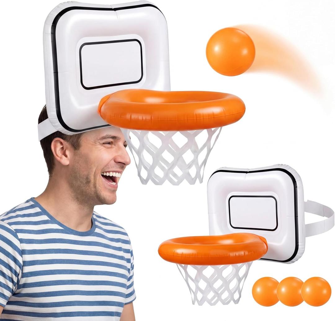 Civaner Inflatable Basketball Hoop Hat Game Head-Mounted Toss for Kids Adults Basketball Themed Carnivals Birthdays Party Supplies Outdoor Activities