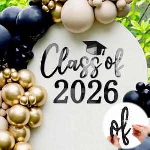 Novabright Class of 2026 Sign for Backdrop Black Acrylic Mirror Decal Letter Sticker Graduation Decor for Grad Party, Congrats Grade 2026 Grad Party Graduation Event Planner Vinyl Decal