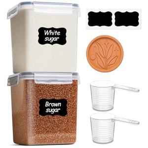 ComSaf Brown Sugar Container Set of 2 (2.5L/2.6Qt), Airtight Food Storage Containers with Lids and Terra Cotta Brown Sugar Saver, Plastic Canisters Sets for Kitchen, Pantry Organizer for Flour, Baking