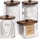 Tbestmax 4 Pack Qtip Holder Bathroom Container, 10/7oz Cotton Ball/Swabs Dispenser, Apothecary Jar with Bamboo Lids for Organizer and Storage (Brown)
