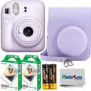 Fujifilm Instax Mini 12 Instant Film Camera Lilac Purple, Fujifilm Instax Mini Twin Pack Instant Film 20 Sheets, Case, Accessory Bundle