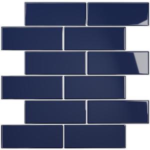 VEELIKE Navy Blue Subway Tile Peel and Stick Backsplash Blue Peel and Stick Tiles for Bathroom Kitchen 12 Sheets 12''x12'' Renter Friendly Self Adhesive Back Splash Stick on Tiles for Kitchen Walls