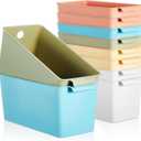 Mumufy 24 Pcs Book Bins for Easy Access Storage Basket Sturdy Book Storage Containers and Organization for Home Use, 11.2 x 5 x 5 Inch, 5 Colors