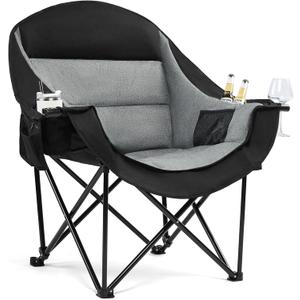 Oversized Camping Chairs for Adults - Heavy Duty Padded Outdoor Folding Lawn XL Camp Chair with Cup Holder Cooler Pockets for Outside Sports Beach Fishing Garden Portable Supports 500lbs, Black