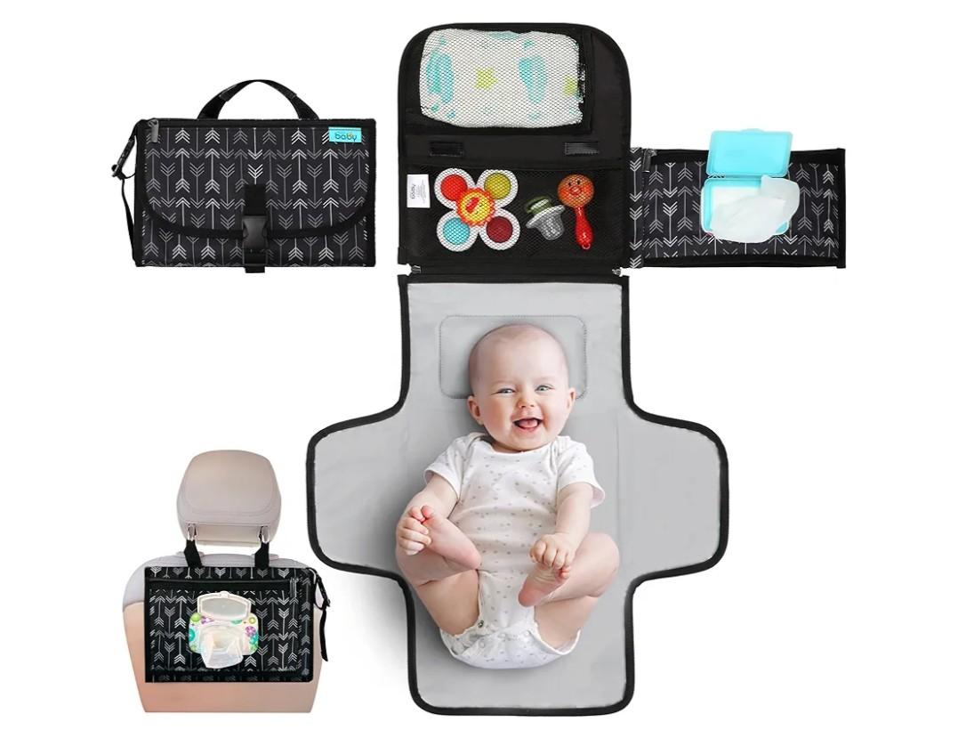 Kopi Baby Portable Diaper Changing Pad - Baby Diaper Changer Travel Bag with Wipes Pocket, Smart Design Portable Changing Mat, Infant Travel Station Kit, Gift for Newborn - Black Arrows, Classic